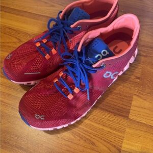 On Running Sneakers Red and Peach blue Breathable Mesh size 10